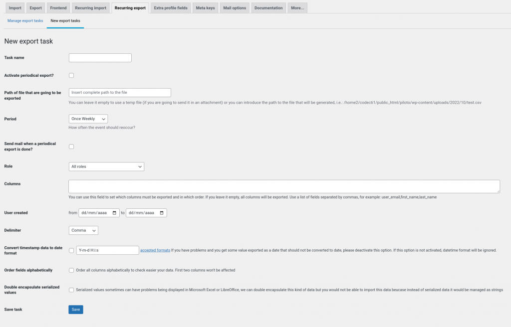 Automatic export of users for WordPress - Import WP by Codection