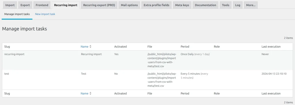 Task panel
